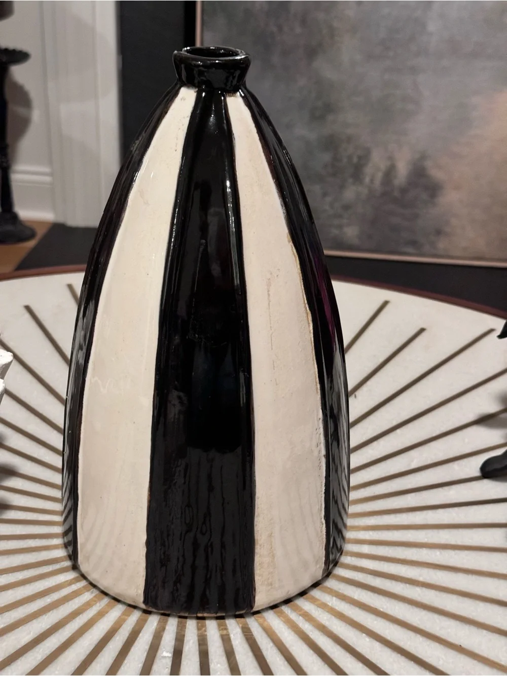 Rare Studio Pottery Vase: Black & White Striped Mid-Century Modern Decor 11.5”